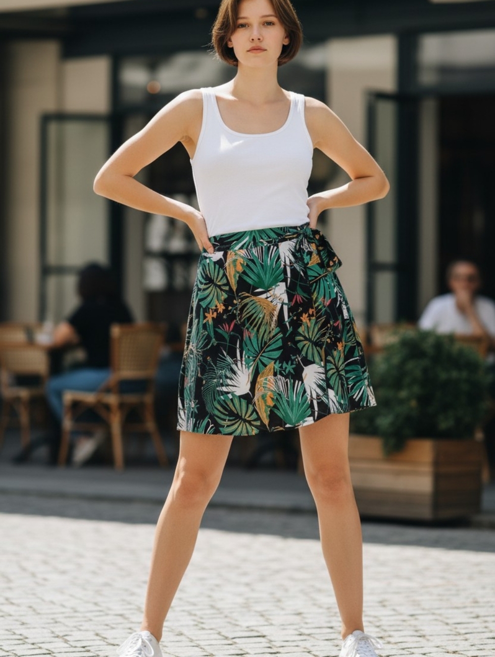 Tropical Tie-Waist A-Line Skirt - Green Multi